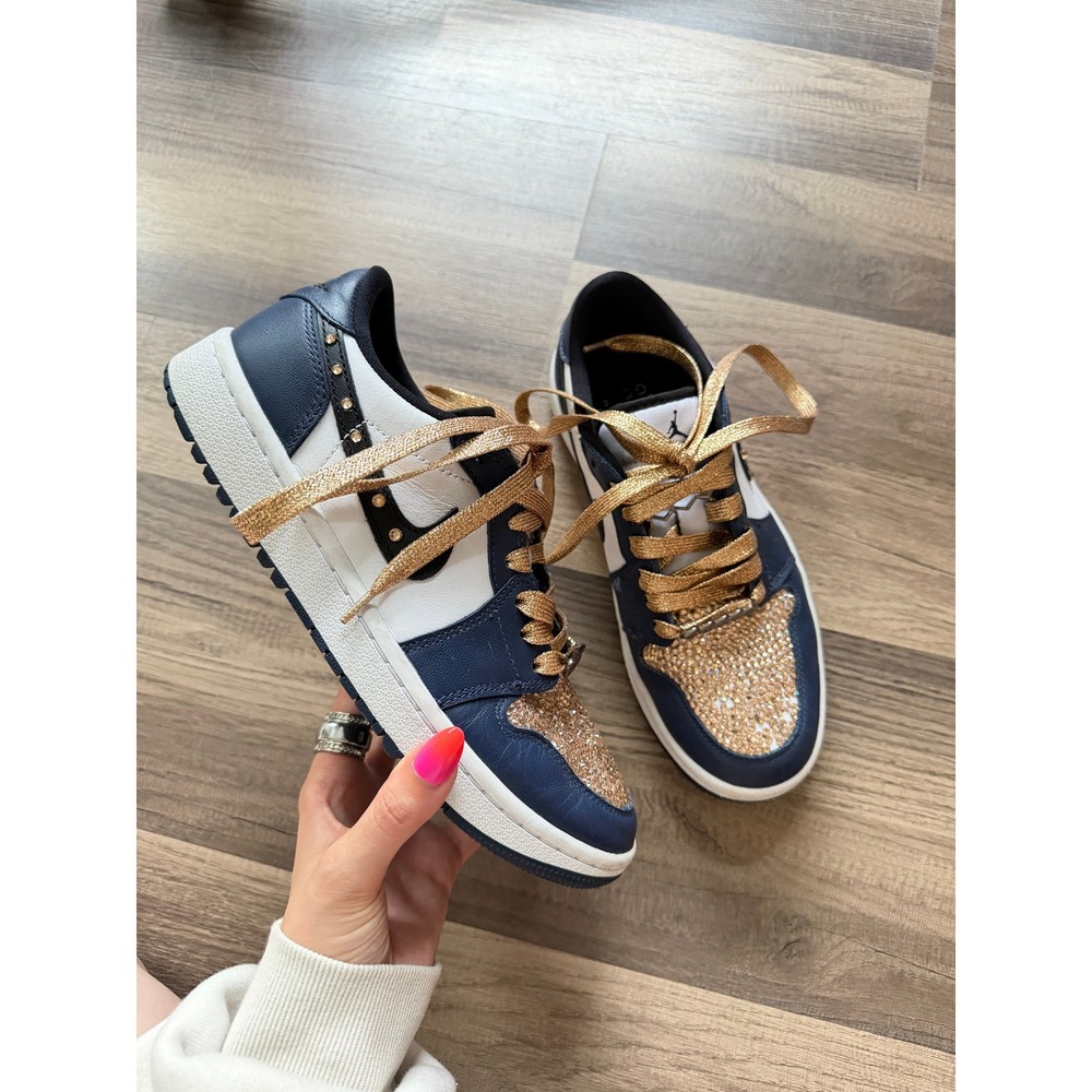 Jordan 1 Low Golf Women 7 Midnight Navy Custom Rhinestone Gold DD9315-104